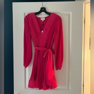 Milly NWT hot pink v-neck, tie waist dress